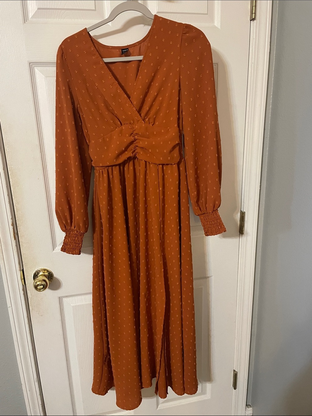 SHEIN Rust Orange Long Sleeve Midi Dress